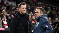 Bayern Münchens Coach Hansi Flick (rechts) und Leipzig-Trainer Julian Nagelsmann Anfang Februar vor dem Hinspiel in der Allianz Arena.