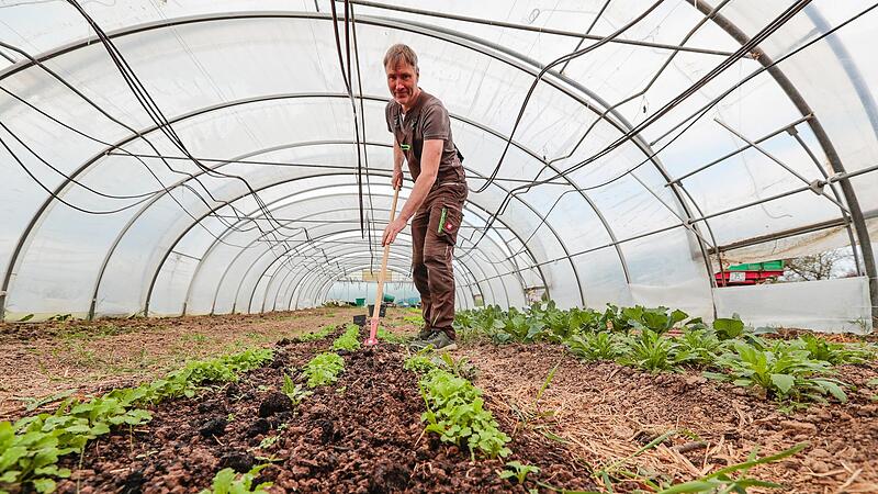 Michael Stromer ist schon flei&szlig;ig am G&auml;rtnern. Bis August m&uuml;ssen die Ernteteiler vermehrt selbst ran.