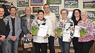 Ehrungen für 60 Jahren (v. l.): 3. Vorsitzender Stefan Lanzendörfer, 1. Vorsitzender Bastian Hugel, Heinz Eschenbacher, Sigrun Kühlein, Ewald Bütterich, Gisela Schröder, 3. Bürgermeisterin Tanja Friedrich, Annemarie Niegsch und 2. Vorsitzender Seb...