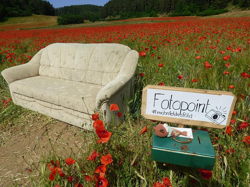 Auf diesem Sofa in Unterailsfeld lassen sich aktuell ganz viele Besucher fotografieren.Forchheim & Fränkische Schweiz