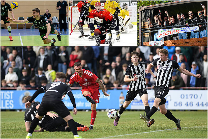 Hinter den Volleyballern des VC Eltmann, den Eishockey-Spielern der Ha&szlig;furt sowie den Fu&szlig;ballern des TSV Knetzgau und des FC Sand (oben von links) liegt ein ereignisreiches Jahr.