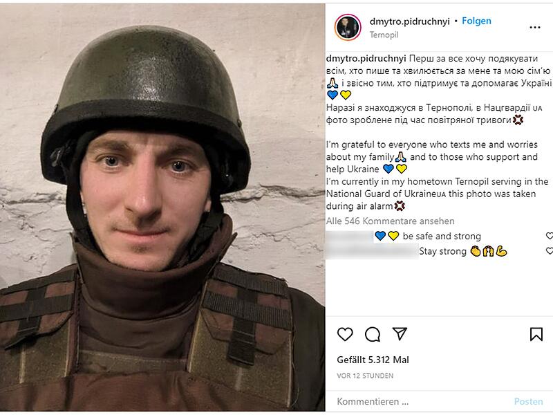 Screenshot: Dmytro Pidrutschnji, ukrainischer Ex-Weltmeister im Biathlon, posiert auf seinem Instagram-Account in Militär-Uniform. Pidrutschnji hat mit einem emotionalen Post aus seinem Kriegsdienst viele Reaktionen aus der gesamten Biathlon-Welt hervorgerufen.