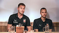 Männer-Cheftrainer Anton Gavel (links) und Frauen-Coach Samuel Gloser beantworteten die Fragen der Fans.