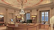 Empfangstheke in der Landesbibliothek Coburg.