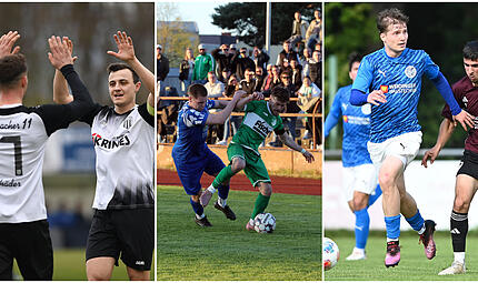 Der TSV Hirschaid und der SV Friesen (Mitte) k&auml;mpfen um die Aufstiegsrelegation; der FC Sand (links) und der FC Herzogenaurach (rechts) haben diese bereits sicher.