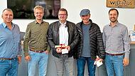 Verabschiedung (v. l.): Bernhard Wolf (Gesch&auml;ftsf&uuml;hrer), Jonas Wolf (Gesch&auml;ftsf&uuml;hrer), Gerhard Friedel, Michael D&uuml;ster und Julian Wolf (Prokurist).Laura Schmitt
