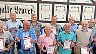 60 Jahre Mitgliedschaft: Josef Vogt, Erich Nebel, Hubert Nöth, Hubert Sitzmann, Norbert Schneider, Ludwig Knüttel, Ludwin Kolb, Dieter Nöth, Edwin Weigand, Bernhard Glück, Alwin Jopp, Friedbert Brust.