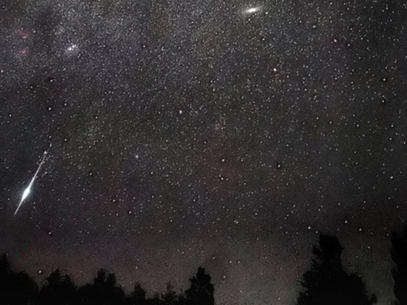 Perseiden Thomas Storch Dieses Bild der Perseiden hat Physiker Thomas Storch aus Hemhofen im Jahr 2011 aufgenommen. Links sieht man eine große Perseide, daneben das Band der Milchstraße. Der Nebelfleck (ungefähr in der Mitte) zeigt die 2,5 Millionen Lichtjahre entfernte Andromeda-Galaxie.