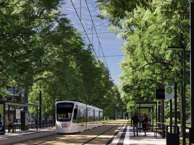 So könnte eine der Haltestellen der geplanten Stadt-Umland-Bahn, etwa in Erlangen, aussehen.