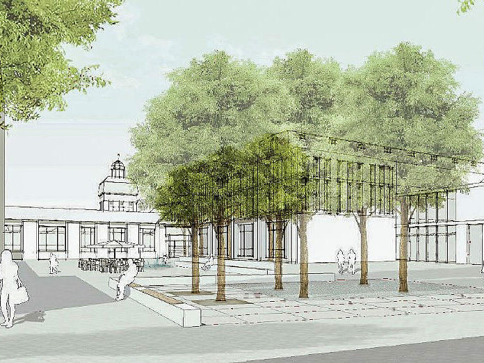 Zwischen Kesselhaus und Batteurgeb&auml;ude soll der &bdquo;Platz der Demokratie&ldquo; mit verschiedenen Nutzungsm&ouml;glichkeiten entstehen.