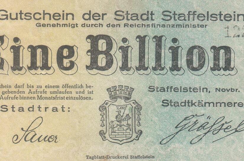 Ein Gutschein aus Staffelstein von 1923 mit einer irrwitzigen Summe.