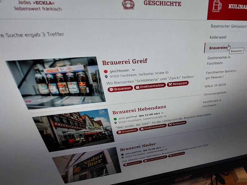 Auf der Seite der Tourist-Information Forchheim werden nur noch drei Brauereien für die Stadt Forchheim gelistet.Forchheim & Fränkische Schweiz Auf der Seite der Tourist-Information Forchheim werden nur noch drei Brauereien für die Stadt Forchheim gelistet.Forchheim & Fränkische Schweiz