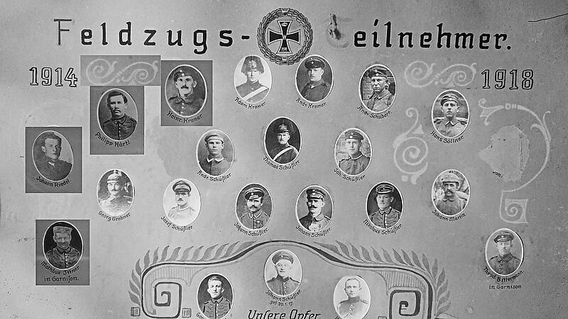 Die Erinnerung an die Kriegsteilnehmer 1914 bis 1918 aus Vorderreuth bleibt mit dieser Tafel auch nach &uuml;ber 100 Jahren in Erinnerung. Sie befindet sich in der Kapelle der Familie Sch&uuml;&szlig;ler in Vorderreuth. Repros: Siegfried Sesselmann