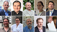 Die Kandidatinnen und Kandidaten für den Stimmkreis 603 zur Landtagswahl mit (oben von links) Mark Decker, René van Eckert, Holger Engel, Bianca Hümpfner, Sandro Kirchner sowie (unten von links) Matthias Kleren, Michaela Reinhard, Franz Sadlo und Max Hümmer.