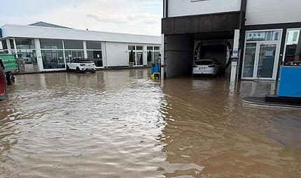 &Uuml;berschwemmung nach Unwetter am 22. Juni 2026 &uuml;ber Ebern