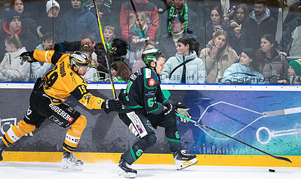 Samuel Eriksson (rechts) entschied Spiel 2 mit individueller Klasse. Beim letzten Schritt gegen Julian Straubs F&uuml;ssener nahm H&ouml;chstadts Schwede eine andere, nicht minder wichtige Rolle ein.