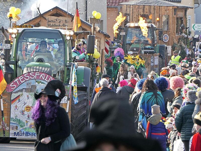 Zahlreiche pr&auml;chtig gestaltete Faschingswagen bahnten sich ihren Weg durch die dichten Menschenmengen.
