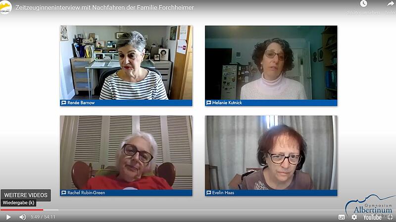 Von links oben im Uhrzeigersinn: Ren&eacute;e Barnow, Melanie Kutnick, Evelin Haas und Rachel Rubin-Green berichten, was sie aus den Erz&auml;hlungen ihrer Eltern und Gro&szlig;eltern &uuml;ber die Zeit des Nationalsozialismus in Coburg wissen.