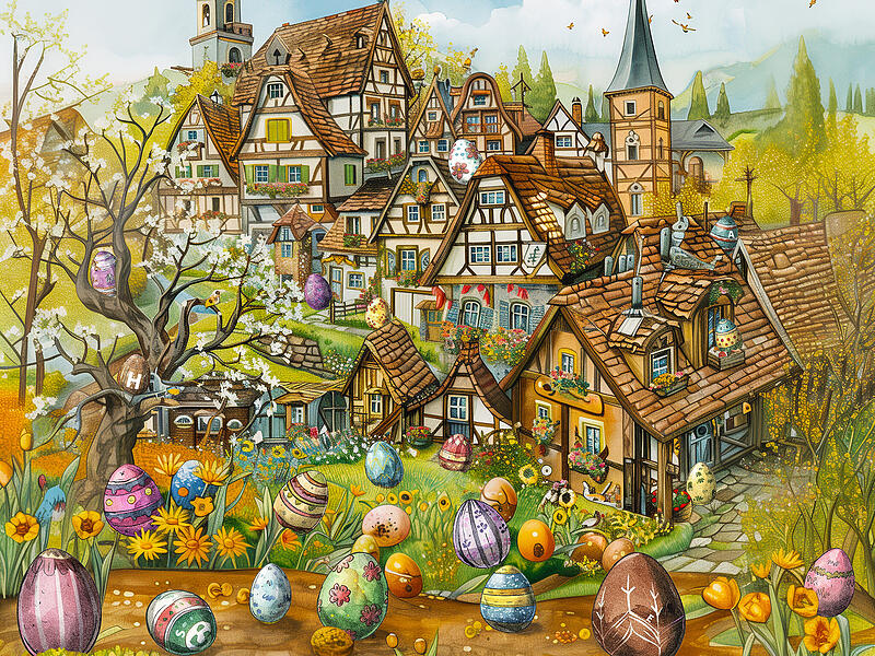 Wimmelbild mit Ostereiern