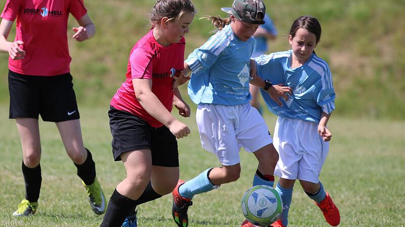 Die SG Oberes Werntal (in pink) gewann das Turnier der M&auml;dchenmannschaften.