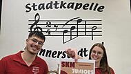 Eias Ge&szlig;ner und Katharina Bauer sind die Vorsitzenden der Jugendvertretung. der M&uuml;nnerst&auml;dter Blaskapelle. Sie suchen Kinder und Jugendliche mit Lust aufs Musizieren.