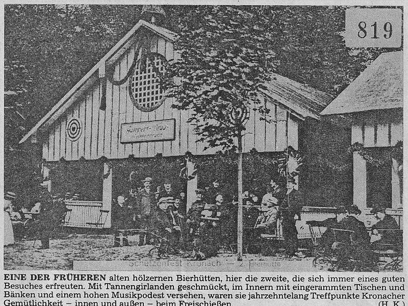 So sahen die Bierh&uuml;tten fr&uuml;her aus. Das Bild zeigt einen Zeitungsausschnitt von Hans Kremer aus dem Jahr 1980.