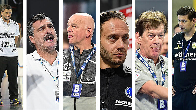 Diese Trainer k&ouml;nnten den HC Erlangen dauerhaft &uuml;bernehmen: von links Ljubomir Vranjes, Michael Roth, Kai Wandschneider, Raul Alonso (Sportdirektor und Interimstrainer), Velimir Petkovic, Alois Mraz